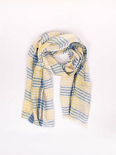 Load image into Gallery viewer, Unisex Linen Scarf, Indigo and Lemon Check - Autumn Transitional Wardrobe