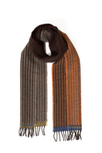 Load image into Gallery viewer, Merino wool stripe pattern scarf in red brown - Chatham leather - Made in England by Wallace Sewell