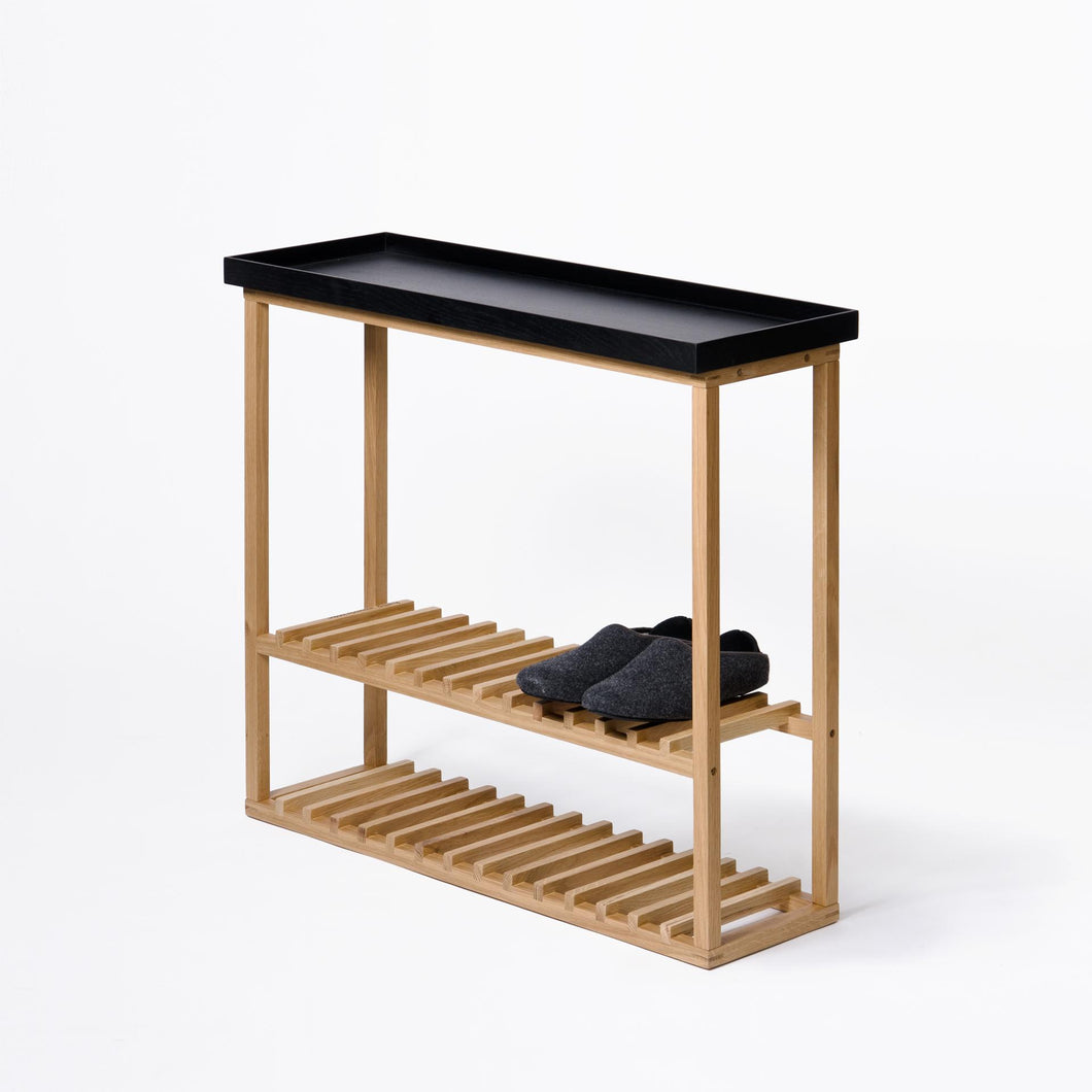hello storage table, natural oak with black top by wireworks