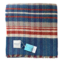 Load image into Gallery viewer, Random Recycled Wool Blanket, Atlantic Blankets.  Multi-Coloured Blue and Red Plaid - 150 x 183cm

