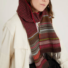 Load image into Gallery viewer, Merino Wool stripe & texture deep red scarf - Fremont in Beetroot - Made in England by Wallace Sewell