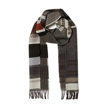 Load image into Gallery viewer, Merino wool stripe and texture scarf in greys - Nyack Brindle - Made in England by Wallace Sewell