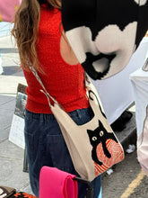 Load image into Gallery viewer, Japanese Knitted Knot Top Bag - The Yarn Keeper / Black Cat - Tokeii Knit London