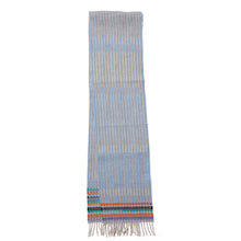 Load image into Gallery viewer, Merino wool stripe pattern light blue scarf - Bothy Periwinkle - Made in England by Wallace Sewell