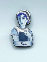 Load image into Gallery viewer, Su Owen - Jane Austen - Wooden Book Lovers Pin Brooch