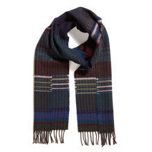 Load image into Gallery viewer, Merino wool stripe and texture scarf in dark blue - Wainscott Coal - Made in England by Wallace Sewell