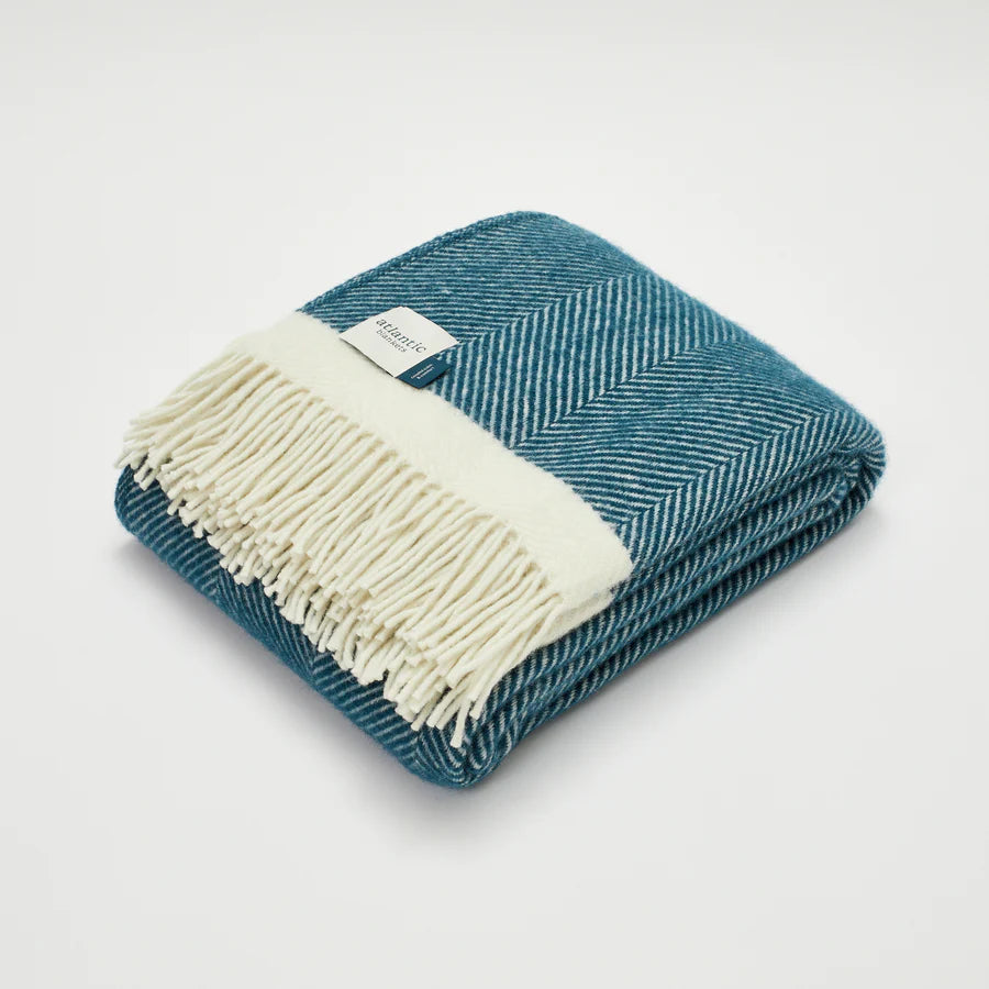 Herringbone Blanket in Cruelty Free Wool by Atlantic Blankets. Sailor Blue - 130 x 200cm