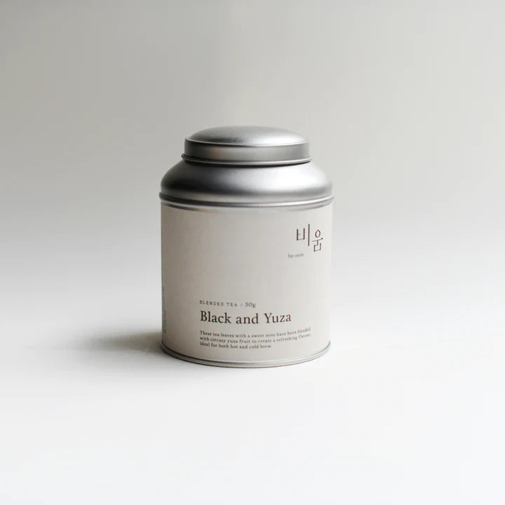 Black & Yuza blended loose leaf tea by be-oom.  50g tin