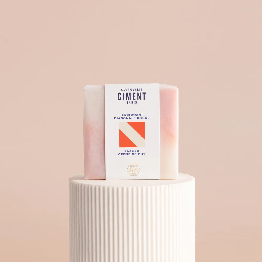Diagonal Stripe Soap in Red | Honey Cream fragrance.  By Savonnerie Ciment.