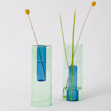 Load image into Gallery viewer, ColorLab Reversible Glass Vase by Block Design - large in Green and Blue