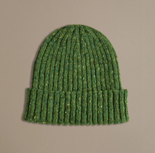 Rove Knitwear Donegal wool beanie in leaf green. Cruelty Free + UK Made. Unisex + one size