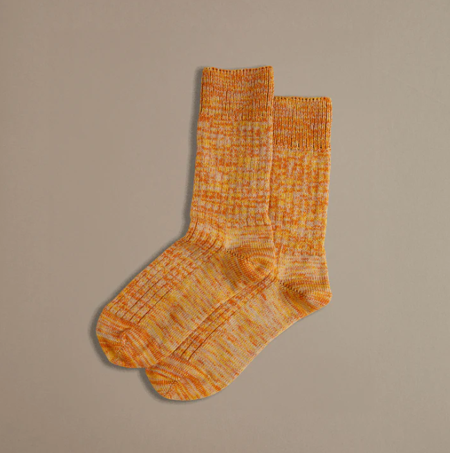 Rove Knitwear faltering stripe wool rich sock in sherbet. Cruelty Free + UK Made. UK 4-7 + 8-11