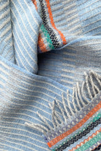 Load image into Gallery viewer, Merino wool stripe pattern light blue scarf - Bothy Periwinkle - Made in England by Wallace Sewell