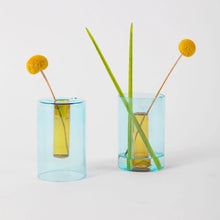 Load image into Gallery viewer, ColorLab Reversible Glass Vase by Block Design - small in Blue and Yellow