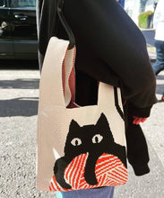 Load image into Gallery viewer, Japanese Knitted Knot Top Bag - The Yarn Keeper / Black Cat - Tokeii Knit London