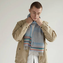 Load image into Gallery viewer, Merino wool stripe pattern light blue scarf - Bothy Periwinkle - Made in England by Wallace Sewell