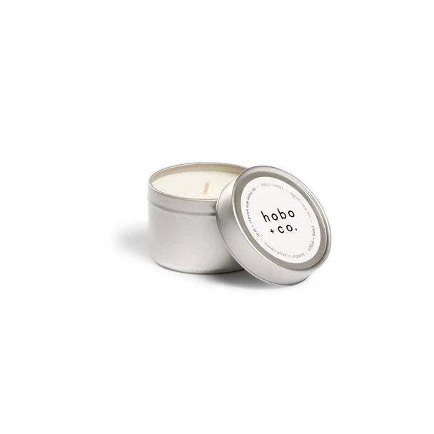 citrus + basil soy wax scented travel tin candle by hobo + co