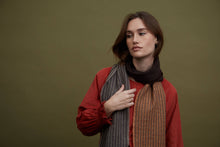 Load image into Gallery viewer, Merino wool stripe pattern scarf in red brown - Chatham leather - Made in England by Wallace Sewell