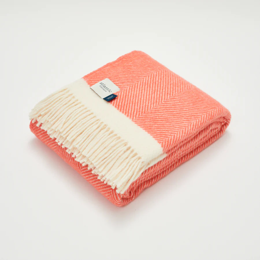 Herringbone Blanket in Cruelty Free Wool by Atlantic Blankets.  Coral - 130 x 200cm
