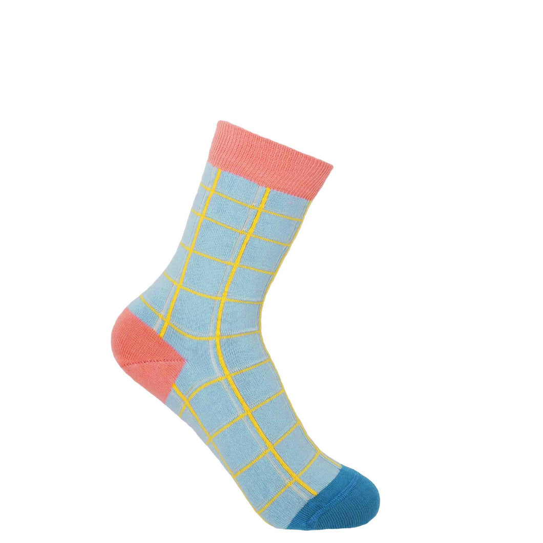 Cotton Rich Socks by Peper Harow England - Grid on Blue.  UK Size 3 - 8