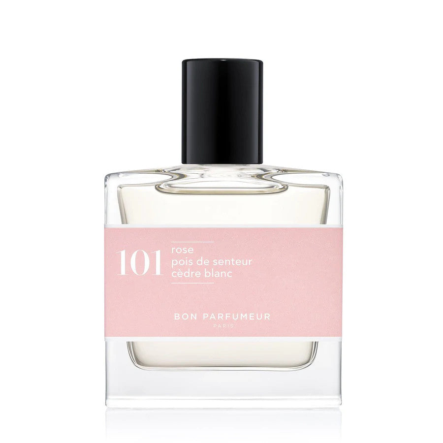 Bon Parfumeur Eau de Parfum 101.  Rose, sweet pea and white cedar - an elegant fresh rose. 30ml / 1 fl.oz.