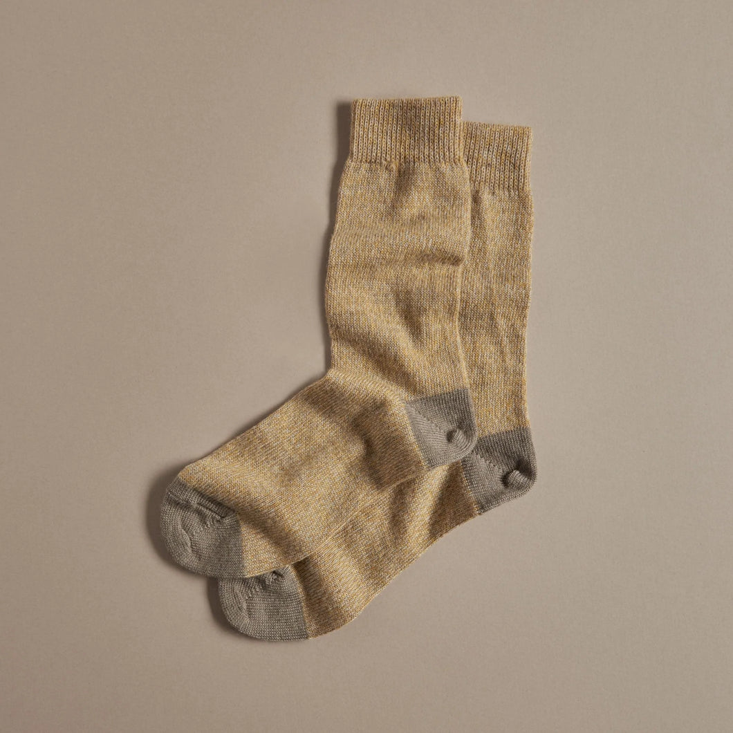 Rove Knitwear merino wool rich socks in sand yellow. Cruelty Free + UK Made. UK 4-7 & 8-11