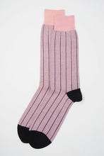 Load image into Gallery viewer, Cotton Rich Socks by Peper Harow England - Pin Stripe on Pink.  UK Size 6 - 13

