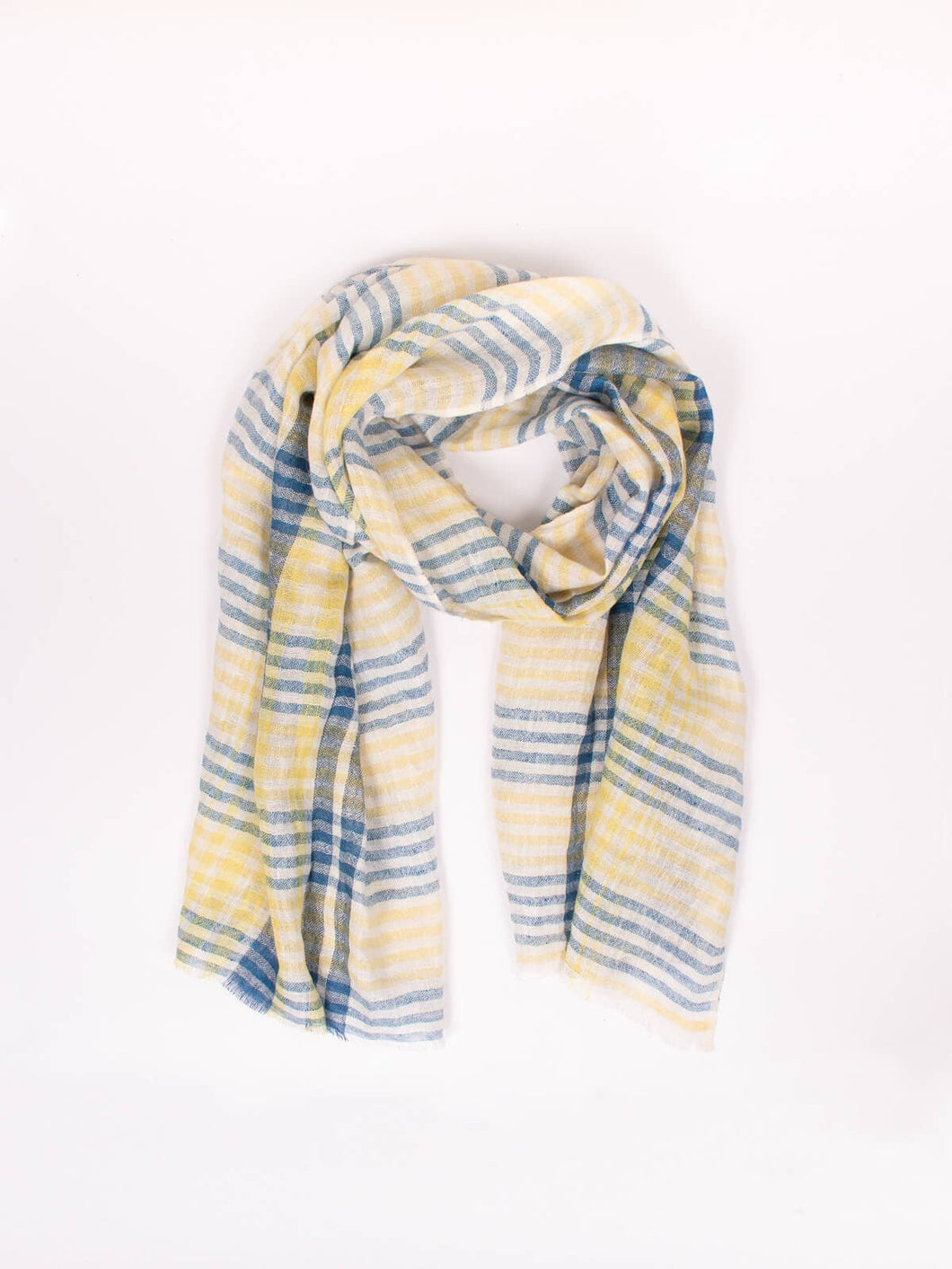 Unisex Linen Scarf, Indigo and Lemon Check - Autumn Transitional Wardrobe