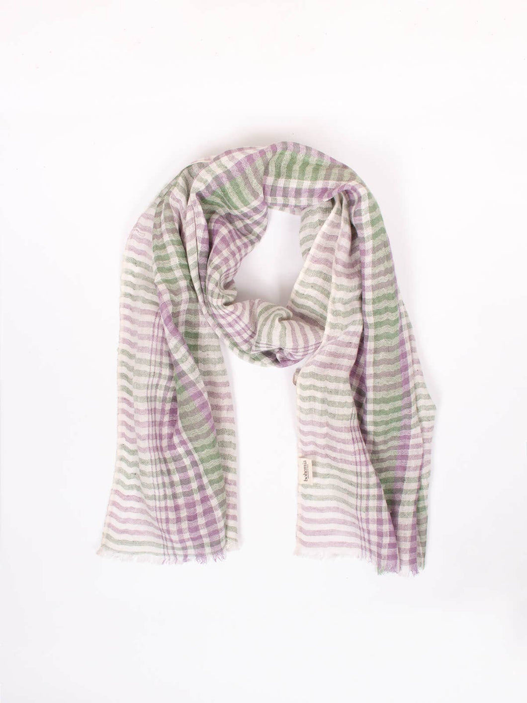 Unisex Linen Scarf, Sage and Lilac Check - Autumn Transitional Wardrobe