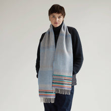 Load image into Gallery viewer, Merino wool stripe pattern light blue scarf - Bothy Periwinkle - Made in England by Wallace Sewell
