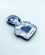 Load image into Gallery viewer, Su Owen - Jane Austen - Wooden Book Lovers Pin Brooch
