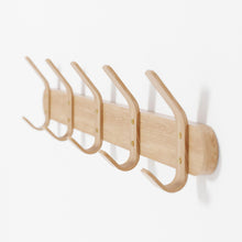 Load image into Gallery viewer, Left hook 5 hanging rack, natural oak by Wireworks
