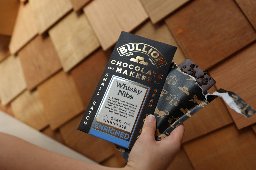 Bullion Chocolate - Whisky Nibs - Enriched Dark Chocolate Bar