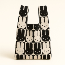 Load image into Gallery viewer, TOKEII KNIT STUDIO - Chessboard Bunny - Knitted bag: Black / Medium
