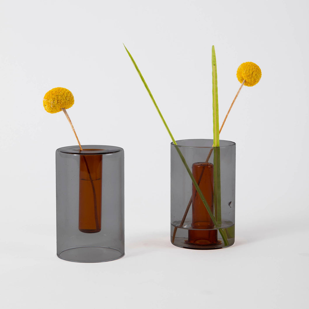 ColorLab Reversible Glass Vase by Block Design - small in Smoke and Amber
