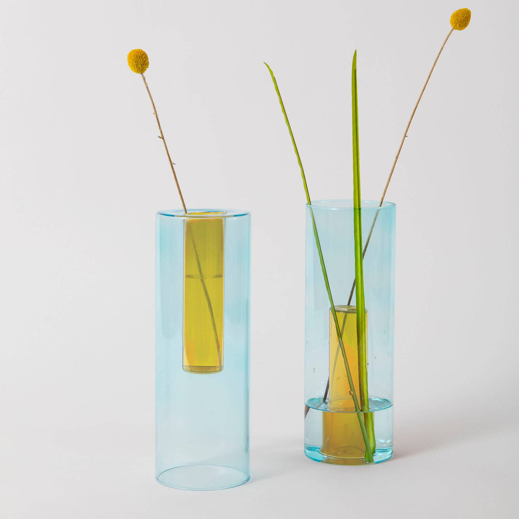 ColorLab Reversible Glass Vase by Block Design - large in Blue and Yellow