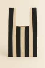 Load image into Gallery viewer, TokeII Knit Studio - Black Stripes - Knitted Knot Top Wrist Bag
