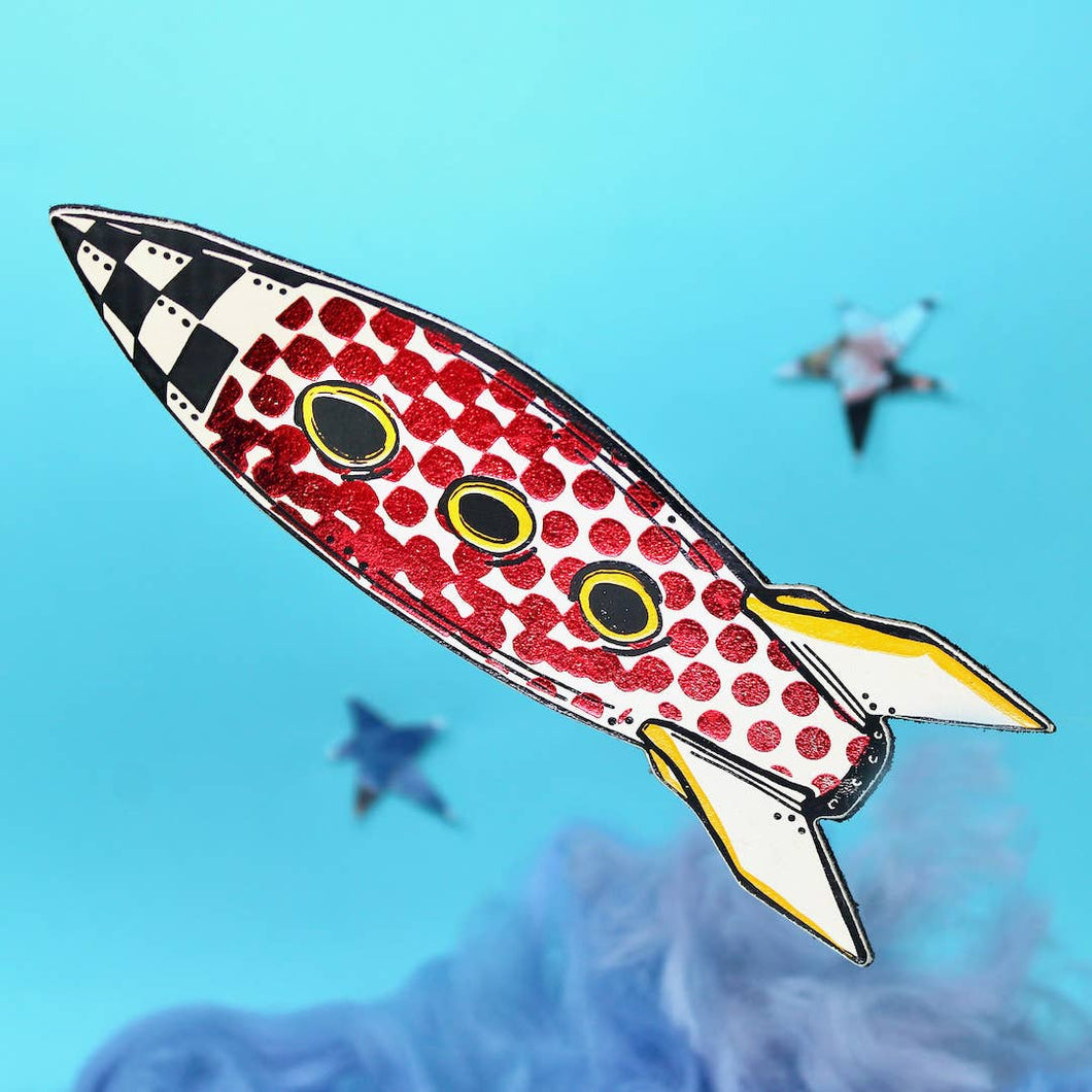 Rocket Bookmark - White & Red on Black - Ark Colour Design