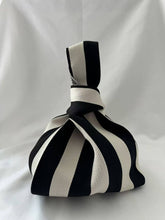 Load image into Gallery viewer, TokeII Knit Studio - Black Stripes - Knitted Knot Top Wrist Bag
