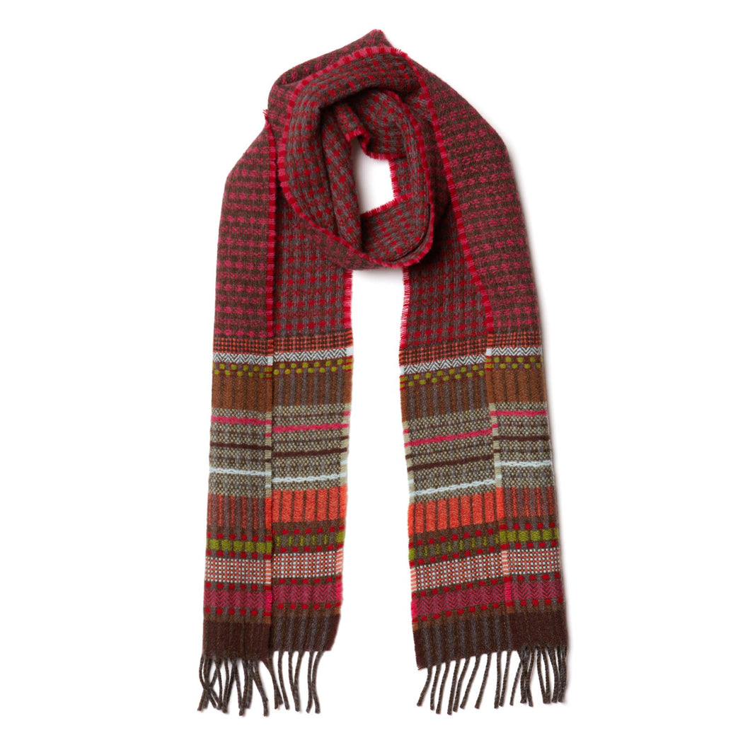 Merino Wool stripe & texture deep red scarf - Fremont in Beetroot - Made in England by Wallace Sewell