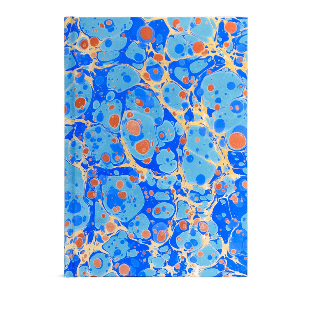 COMING SOON! Marmor Paperie - A5 Hand Marbled Journal - Blue, Gold & Copper - Stone Pattern