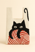 Load image into Gallery viewer, Japanese Knitted Knot Top Bag - The Yarn Keeper / Black Cat - Tokeii Knit London
