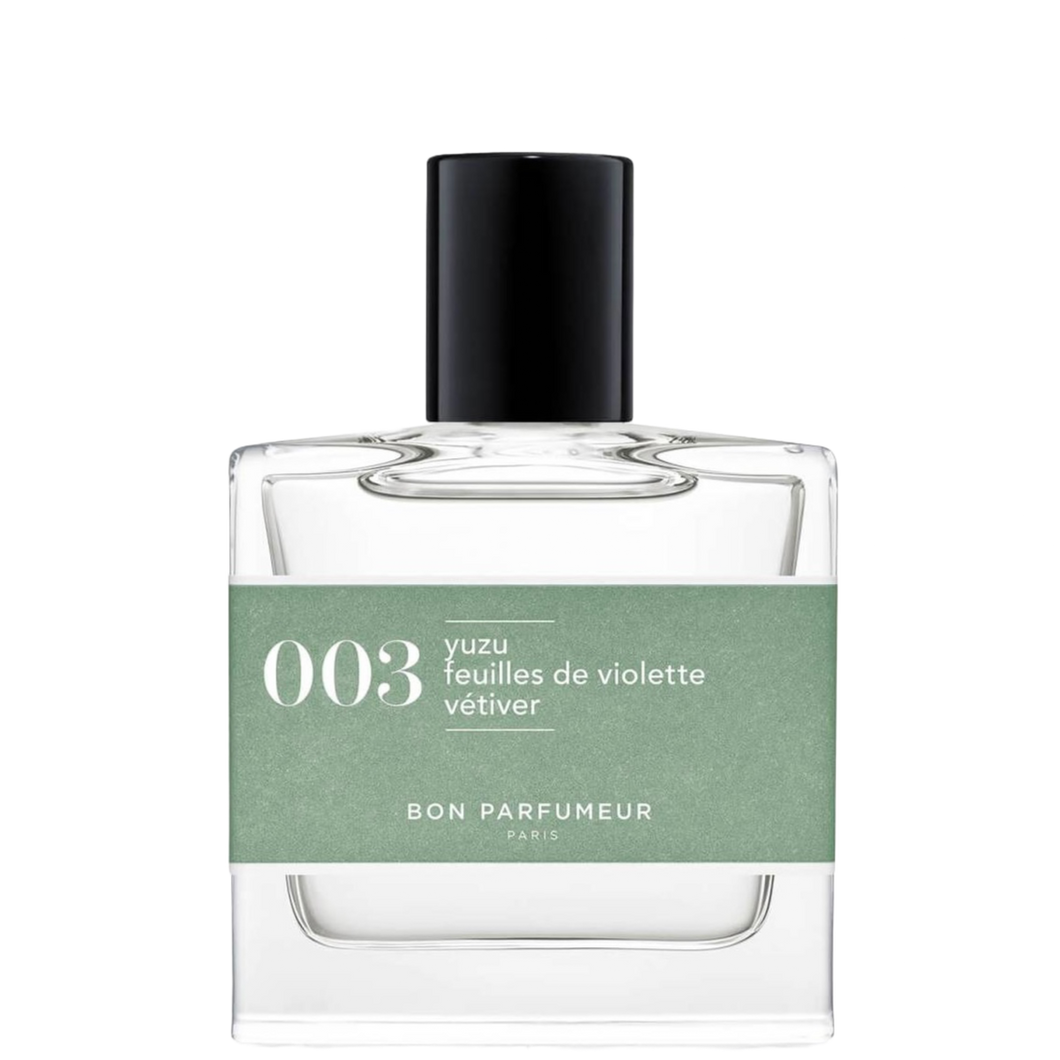 Bon Parfumeur Eau de Parfum 003. Yuzu, violet leaves, vetiver- a woody cologne. 30ml / 1 fl.oz.