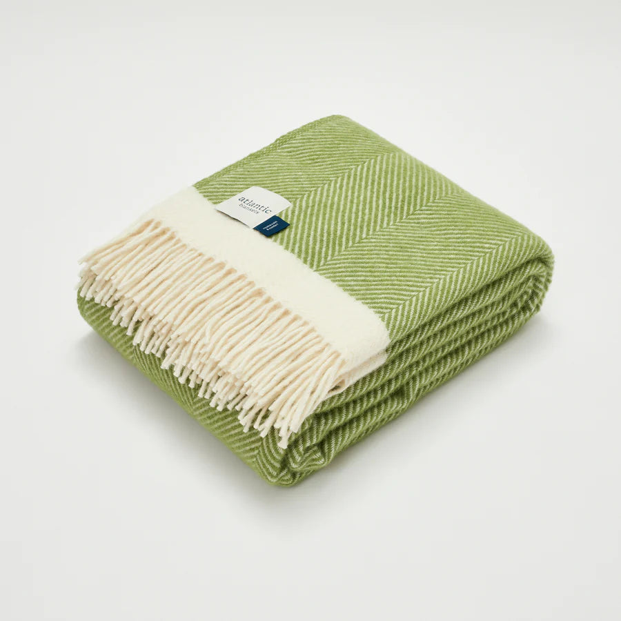 Herringbone Wool Blanket in Kelp Green, Atlantic Blankets