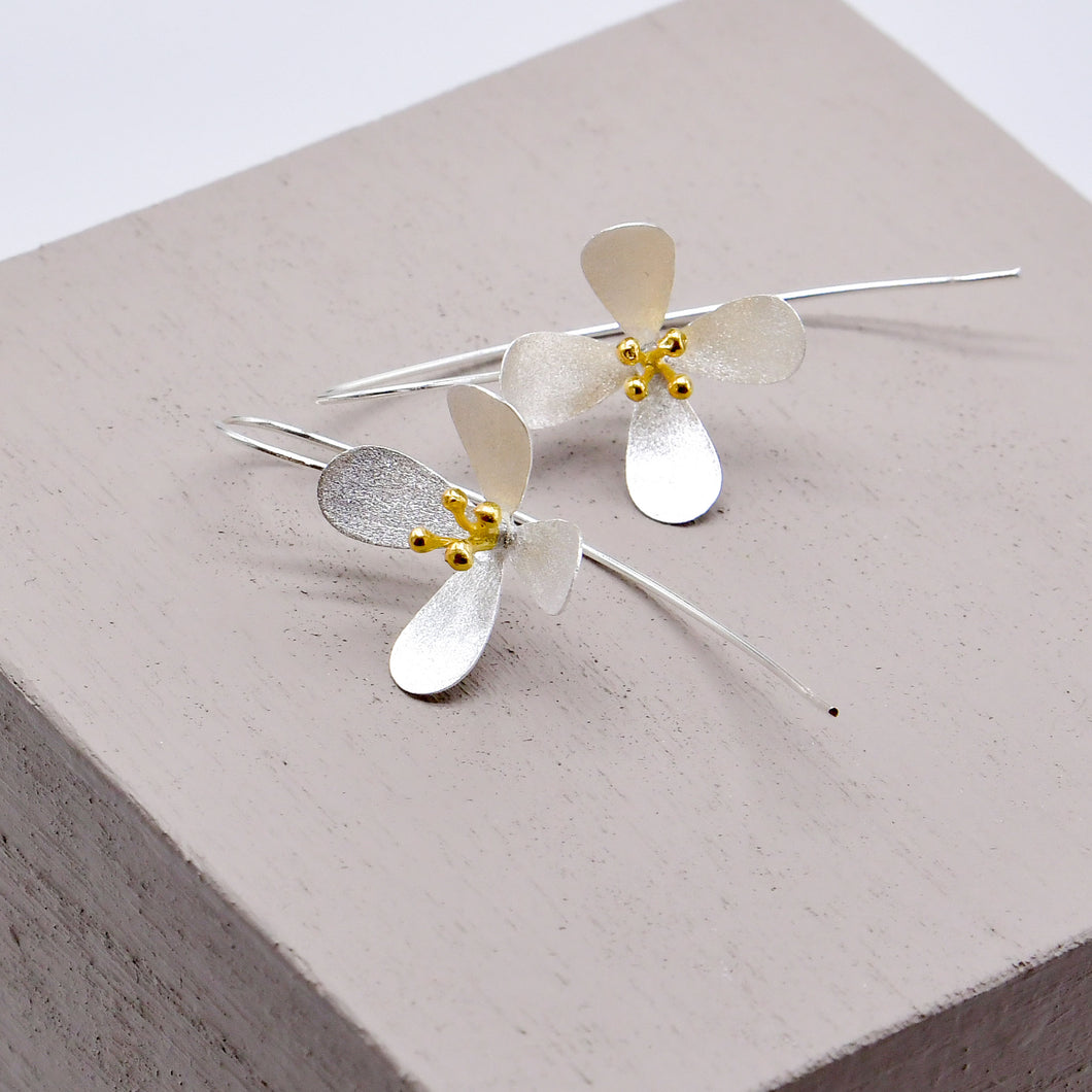 Buttercup Flower Hook Silver Earrings, Hop Skip & Flutter