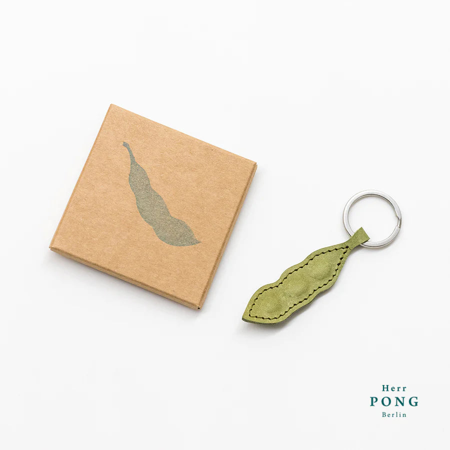 Edamame Bean handmade leather keyring by Herr PONG Berlin