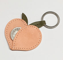 Load image into Gallery viewer, Handmade leather Peach keyring + token / coin holder by Herr PONG Berlin
