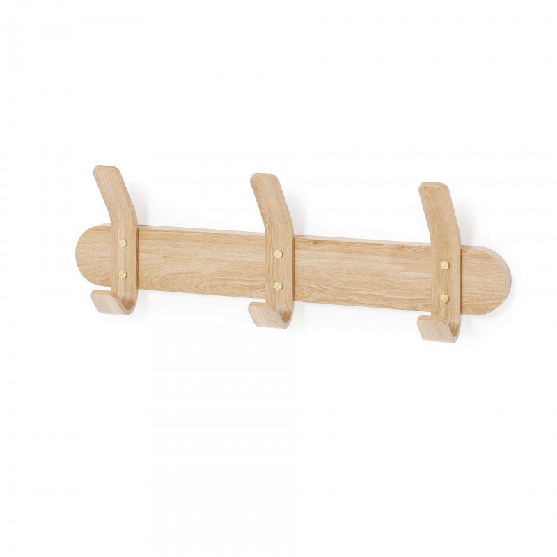 Left hook 3 hanging rack, natural oak by Wireworks