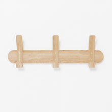 Load image into Gallery viewer, Left hook 3 hanging rack, natural oak by Wireworks
