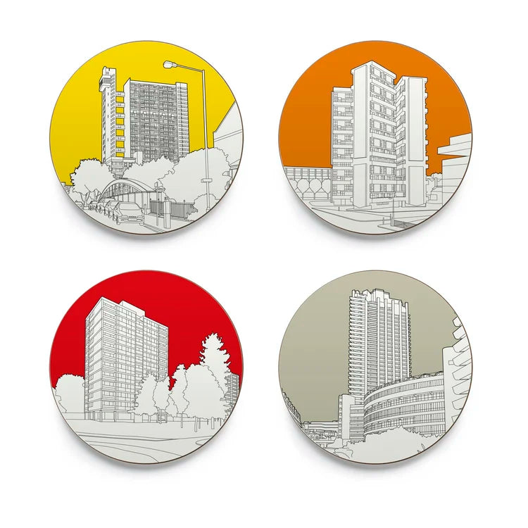 People Will Always Need Plates - Brutalist London - a set of 4 coasters